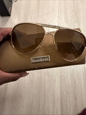 bebe Gold Aviator Sunglasses with Brown Lenses and Gold Frame